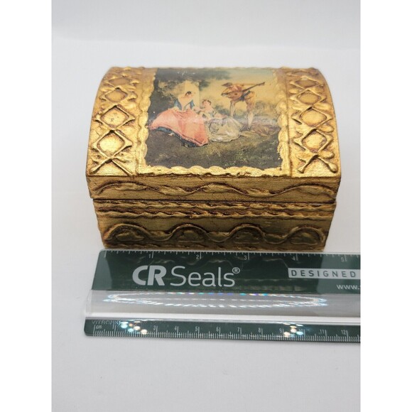 Florentia Jewelry Trinket Box - Italy - Wood Decoupage - Camel Back Top - Picture 7 of 9